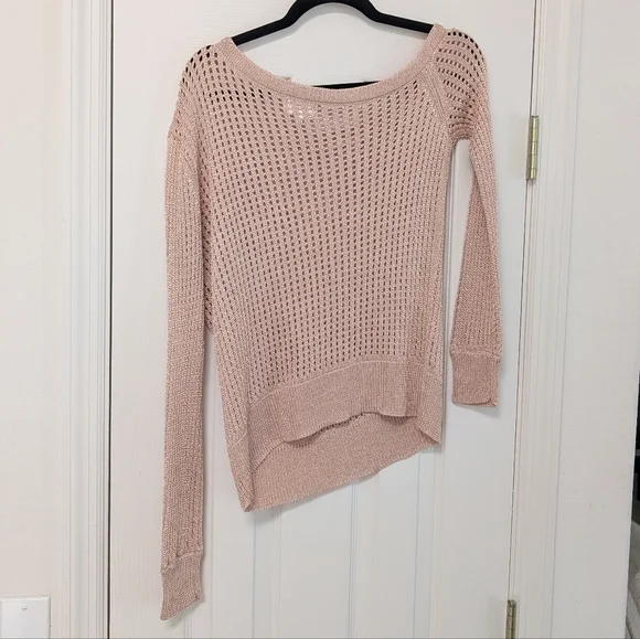 Revolve LPA Leo Off-Shoulder Open Knit Sweater Dusty Pink Small - Picture 7 of 8